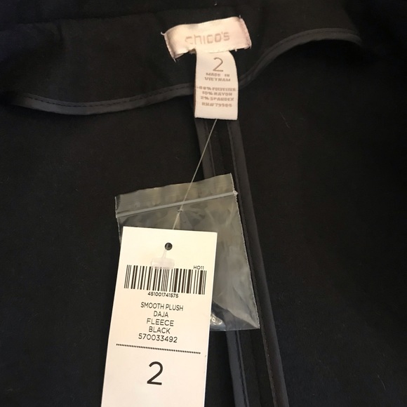 NWT Chicos Smooth Plush Daja Black Fleece Pea Coat Size 2 - Picture 8 of 11